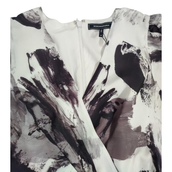 BCBGMaxAzria Women's Brushstroke Print Pleated Midi Dress with Puff Sleeves, 10 - Picture 6 of 8
